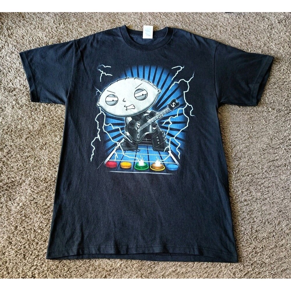 Vintage Family Guy Stewie Griffin Guitar Hero Graphic T-Shirt Men's Medium Black